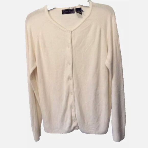 Women's Sweater Button-up Cardigan Sz Large White Floral Knit Designs High Neck - Picture 9 of 10